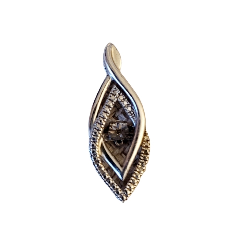 Designer Signed Marquise Shaped Diamone Encrusted Sterling Silver Pendant